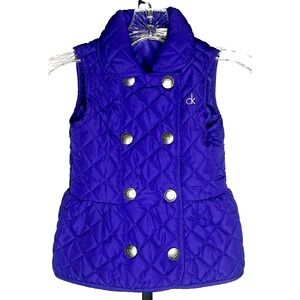 CALVIN KLEIN Girls Purple Puffy Quilted Vest Snap Closure - Size‎ 5 embroidered